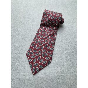 Christian Dior Monsieur Tie Mens Red Blue Leaf Print Silk Made USA Italy Stained